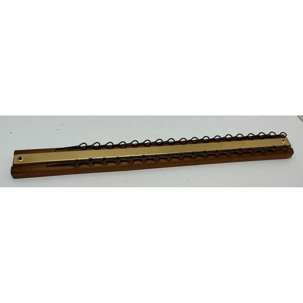 Vintage Tie Rack Belt Organizer Wood Brass Wall Mount 18 Inch Mid Century